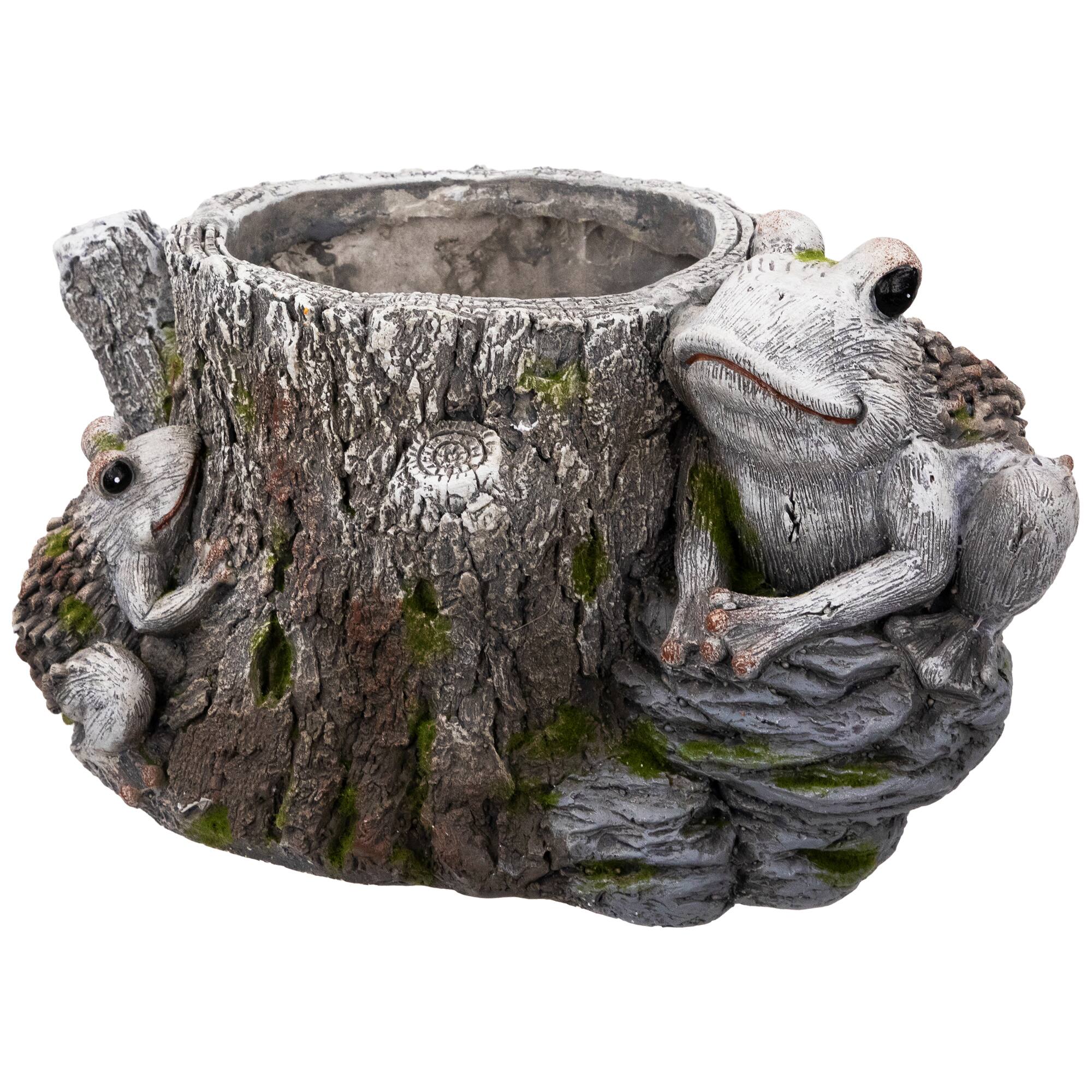 9" Frogs on Tree Stump Outdoor Garden Planter
